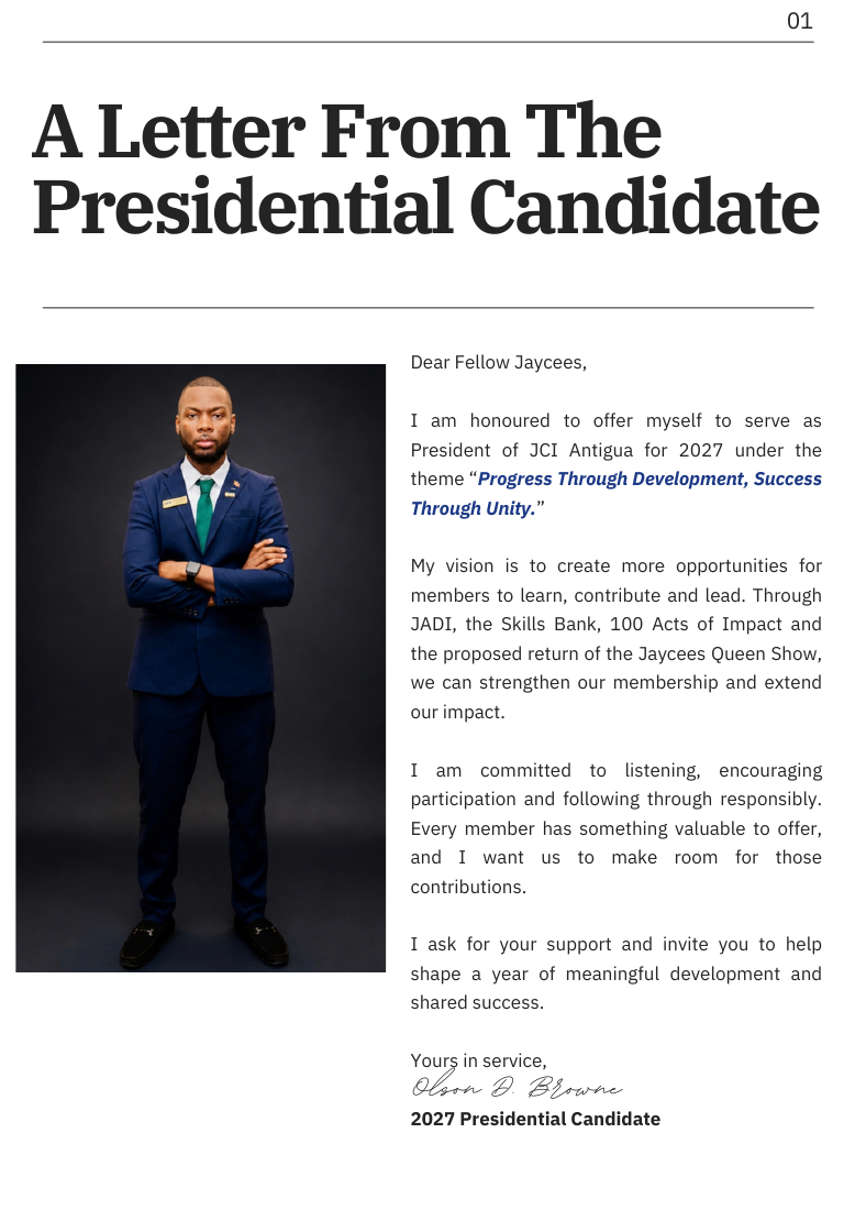 Letter from the 2027 presidential candidate, from the manifesto